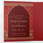 Rood en goudbollywood Style Indiaas huwelijk Drieluik Uitnodiging (Binnenzijde eerst)