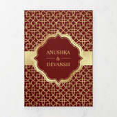 Rood en goudbollywood Style Indiaas huwelijk Drieluik Uitnodiging (Cover)