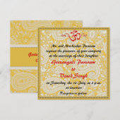 Rood en goudbrocade HIndu bruiloft Kaart (Voorkant / Achterkant)