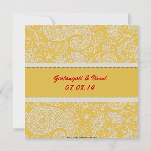 Rood en goudbrocade HIndu bruiloft Kaart (Achterkant)