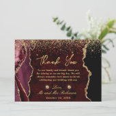 Rood en goudbruin Glitter Marble Agate Wedding Bedankkaart (Staand voorkant)