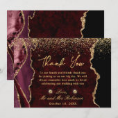 Rood en goudbruin Glitter Marble Agate Wedding Bedankkaart (Voorkant / Achterkant)