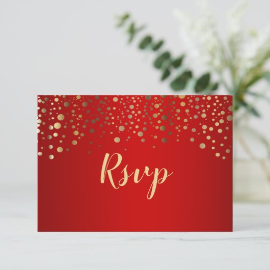 Rood- en goudConfetti-Stippen - RSVP (Staand voorkant)