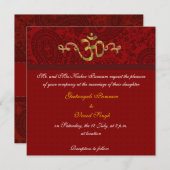 Rood- en gouddamesbrocade Hindu-bruiloft Kaart (Voorkant / Achterkant)