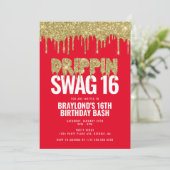 Rood- en gouddrippin Swag 16-jarige dag Kaart (Staand voorkant)