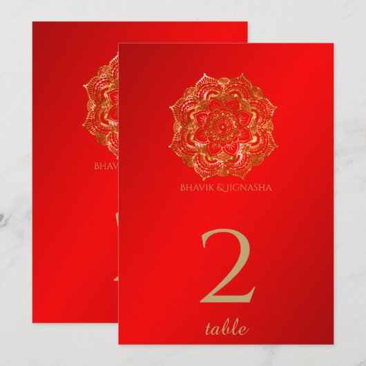 Rood en Gouden Bloem Indiaas Lijstnummer Kaart (Voorkant / Achterkant)