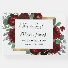 Rood en gouden bloemrijke rustieke elegante witte  gastenboek