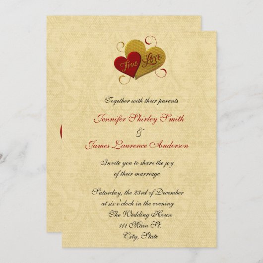 Rood en gouden bruiloft kaart (Voorkant / Achterkant)