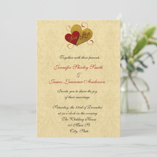 Rood en gouden bruiloft kaart (Staand voorkant)