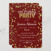 Rood en gouden confetti glitter 21ste verjaardag kaart (Voorkant / Achterkant)