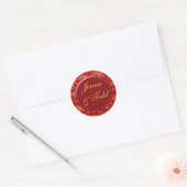 Rood en gouden damast bruiloft stickers (Envelop)