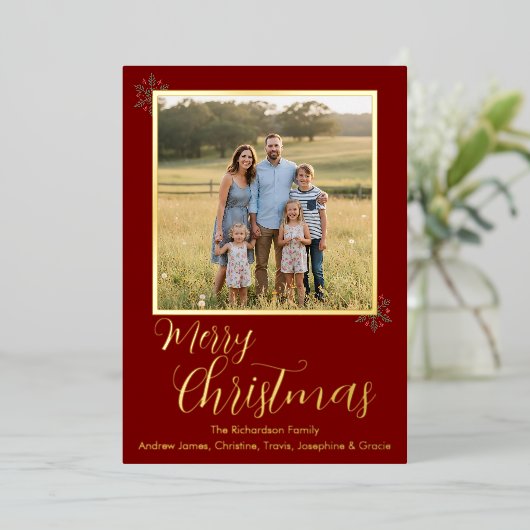 Rood en Gouden Folie Vakantie Kaart (Staand Voorkant)