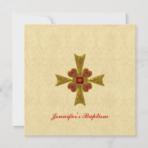 Rood en gouden gemstone Cross Baptisme Invitation Kaart
