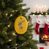 Rood en Gouden Gepersonaliseerd Kerstrendier Keramisch Ornament