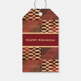 Rood en Gouden Kente 'Happy Kwanzaa' Cadeaulabel