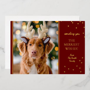 Rood en Gouden Kerst Foto Folie Feestdagenkaart
