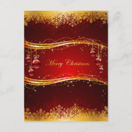 Rood- en gouden kerstballen en Snowflakes Feestdagenkaart