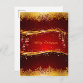 Rood- en gouden kerstballen en Snowflakes Feestdagenkaart (Voorkant / Achterkant)