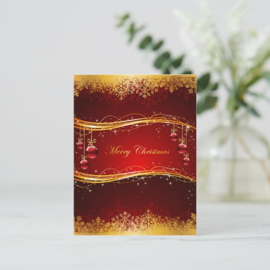Rood- en gouden kerstballen en Snowflakes Feestdagenkaart (Staand voorkant)