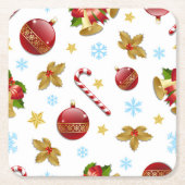 Rood- en gouden kerstballen, kerstheilig kartonnen onderzetters (Voorkant)