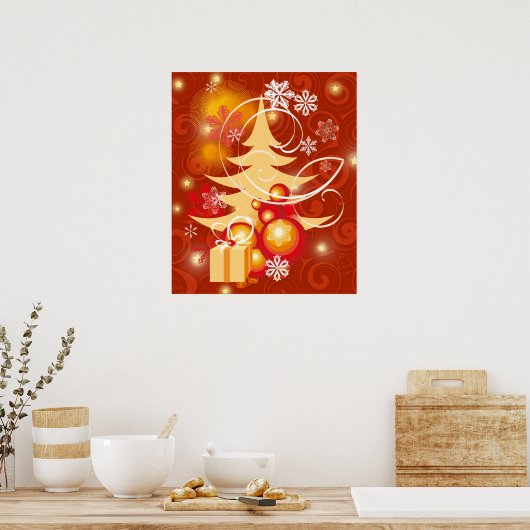 Rood- en gouden kerstboom poster (Keuken)