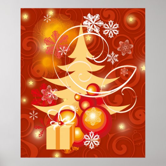 Rood- en gouden kerstboom poster (Voorkant)