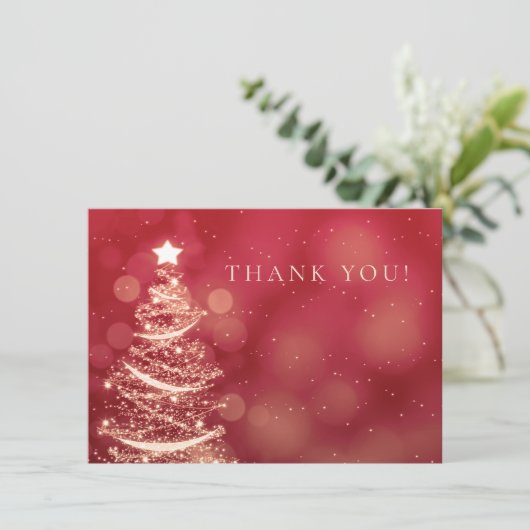 Rood en gouden kerstbruiloft bedankkaart (Staand voorkant)