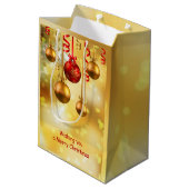 Rood- en gouden kerstbubbels medium cadeauzakje (Achterkant Gekanteld)