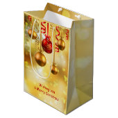 Rood- en gouden kerstbubbels medium cadeauzakje (Voorkant Gekanteld)