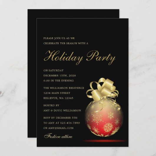 Rood- en gouden kerstfeestdag kaart (Voorkant / Achterkant)