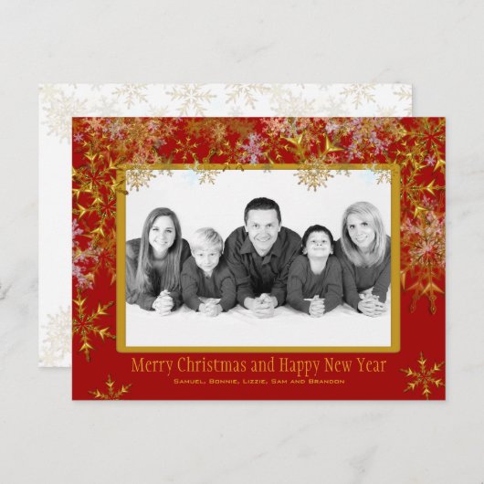 Rood en gouden kerstfoto's Briefkaart (Voorkant / Achterkant)