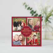 Rood en gouden Kerstmis 4 Square Foto's Collage Feestdagenkaart (Staand voorkant)