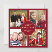 Rood en gouden Kerstmis 4 Square Foto's Collage Feestdagenkaart (Voorkant)