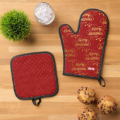Rood en gouden Kerstmis Ovenwant & Pannenlap Set (Top down)