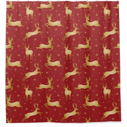 Rood- en gouden kerstrendieren douchegordijn (Voorkant)