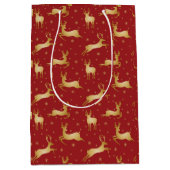 Rood- en gouden kerstrendieren medium cadeauzakje (Voorkant)