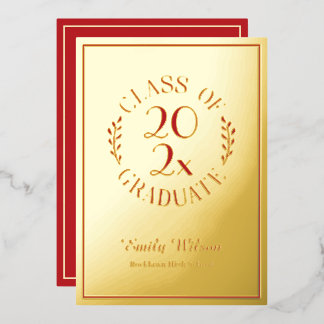 Rood en Gouden Klasse van 2025 Graduation Party Folie Uitnodiging