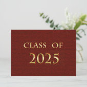Rood en Gouden Klasse van 2025 Graduation Party Ka Kaart (Staand voorkant)