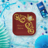 Rood en gouden koninklijk huwelijk papieren bordje (Feest)