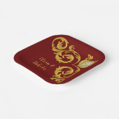 Rood en gouden koninklijk huwelijk papieren bordje (Gebogen)