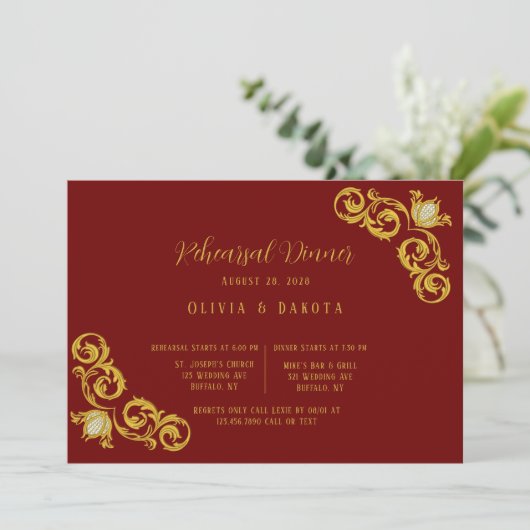 Rood en gouden koninklijke bruiloft kaart (Staand voorkant)