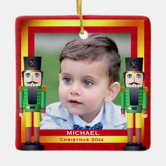 Rood- en gouden Lijst en eetlustjes met kerstmis Keramisch Ornament (Voorkant)