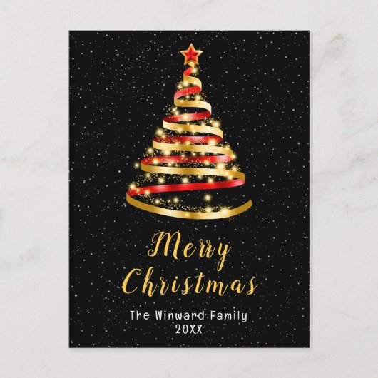 Rood en gouden lint — Merry kerst Feestdagenkaart (Voorkant)