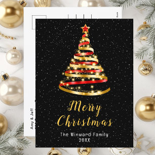 Rood en gouden lint — Merry kerst Feestdagenkaart