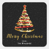 Rood en gouden lint — Merry kerst Vierkante Sticker (Voorkant)