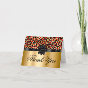Rood en gouden luipaard Glam Black Gift Bow Bedankkaart