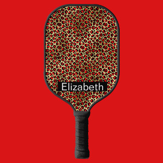 Rood en Gouden Luipaardprint Persoonlijk Pickleball Paddle