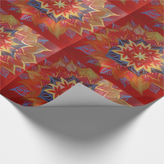 Rood en gouden mandala Glossy Wrapping Papier (Hoek)