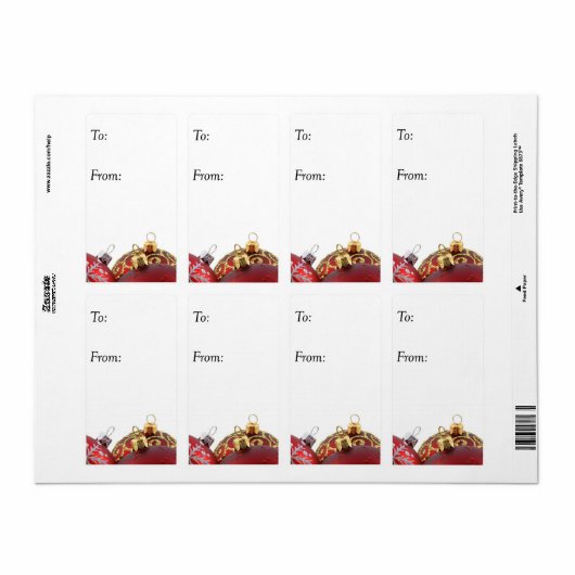 Rood en gouden Ornamenten Gift Label (Full Sheet)