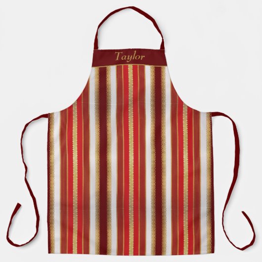 Rood en Gouden Streep Gepersonaliseerd Schort (Voorkant)